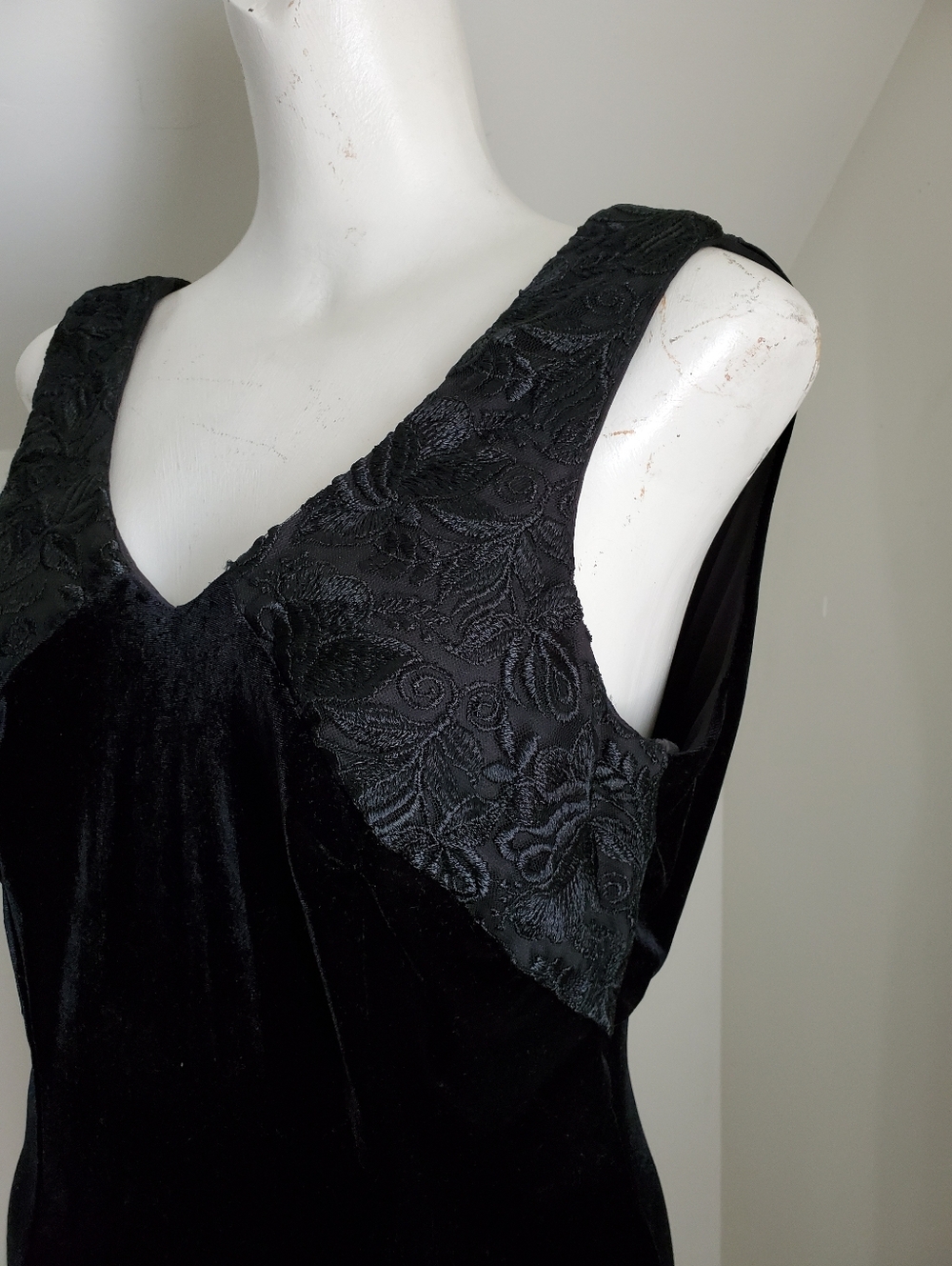 90s Vintage Black Stretch Velvet Pencil Dress Evening Gown Prom - Picture 10 of 10